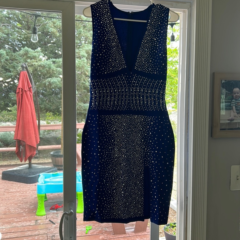 Royal Blue mini body-con dress with rhinestone details